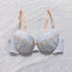US-34B/JP-C75  Japanese Brand Floral Embroidery Satin Bow Bra Girls Cute